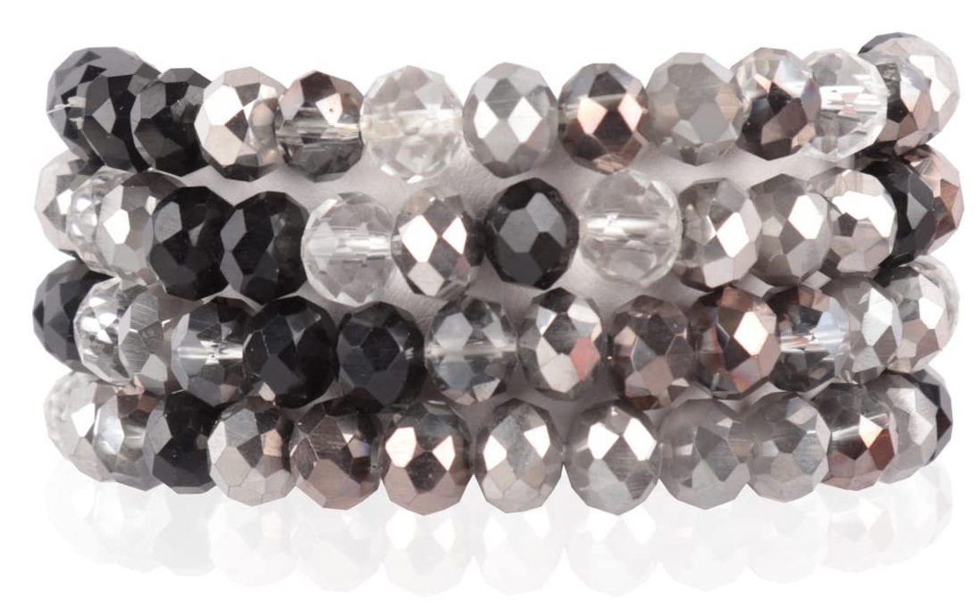 D-B21.3  B2565-002-7 Faceted Glass Bracelets 8mm - Set 4pcs Grey