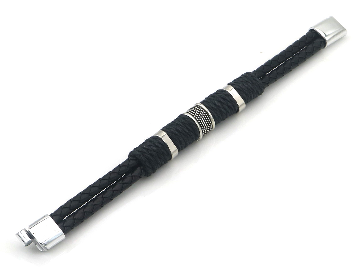 C-C7.2 B25104-007-2 PU Bracelet 21cm Black-Silver