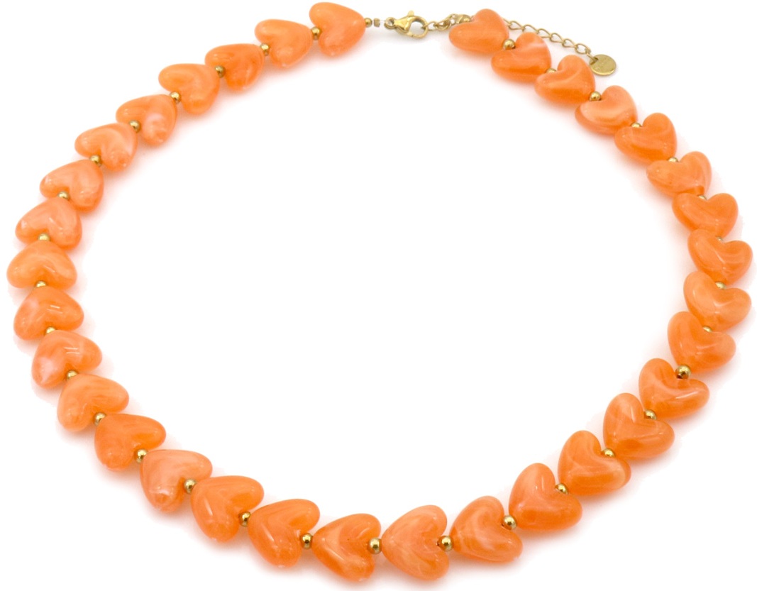 G-A16.2 N1144-009-1 S. Steel Necklace Hearts 40-45cm Orange