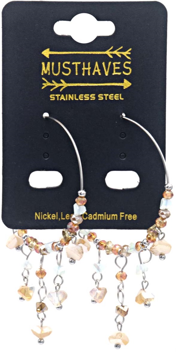 G-F4.5 E221-498S No. 2 S. Steel Glassbead Earrings 4x5.5cm Brown