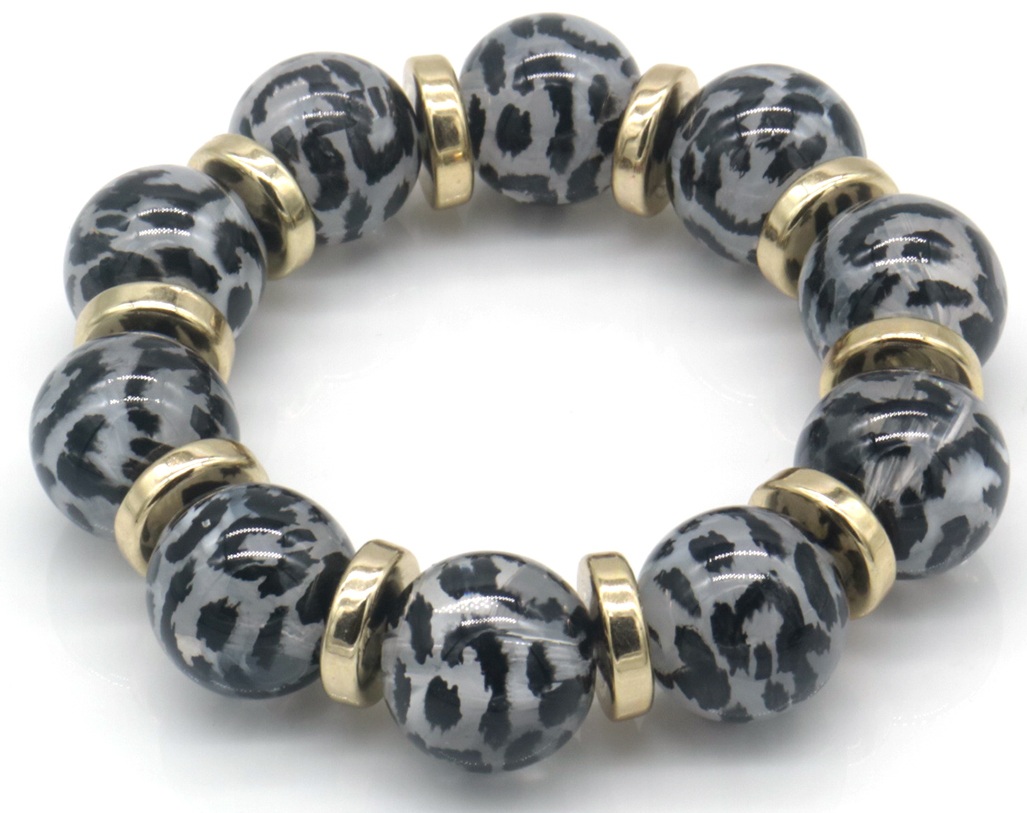 D-C9.1 B2582-033-2 Elastic Bracelet 16mm Beads Leopard