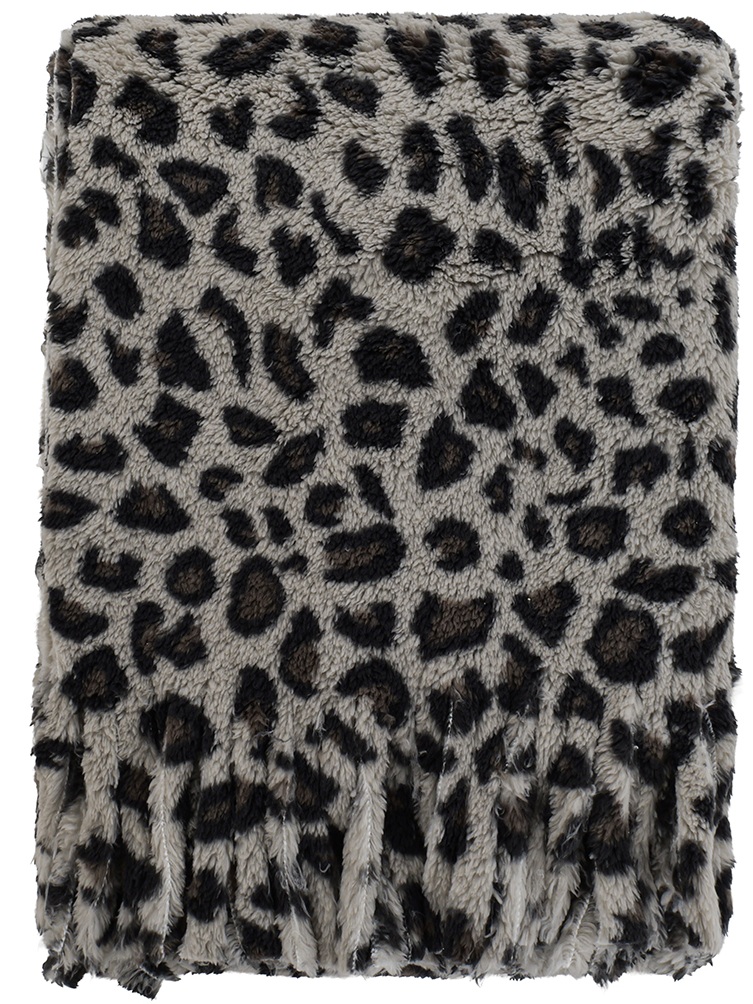 Y-E2.3  SCARF1006-002-6 Soft Fluffy Scarf Leopard 160x60cm Grey