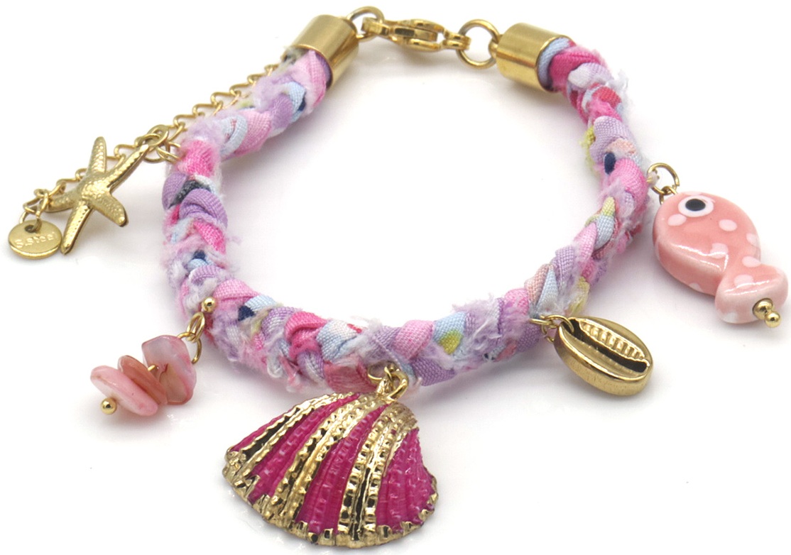 A-D10.1 B1036-009 S. Steel Fabric Bracelet Shells