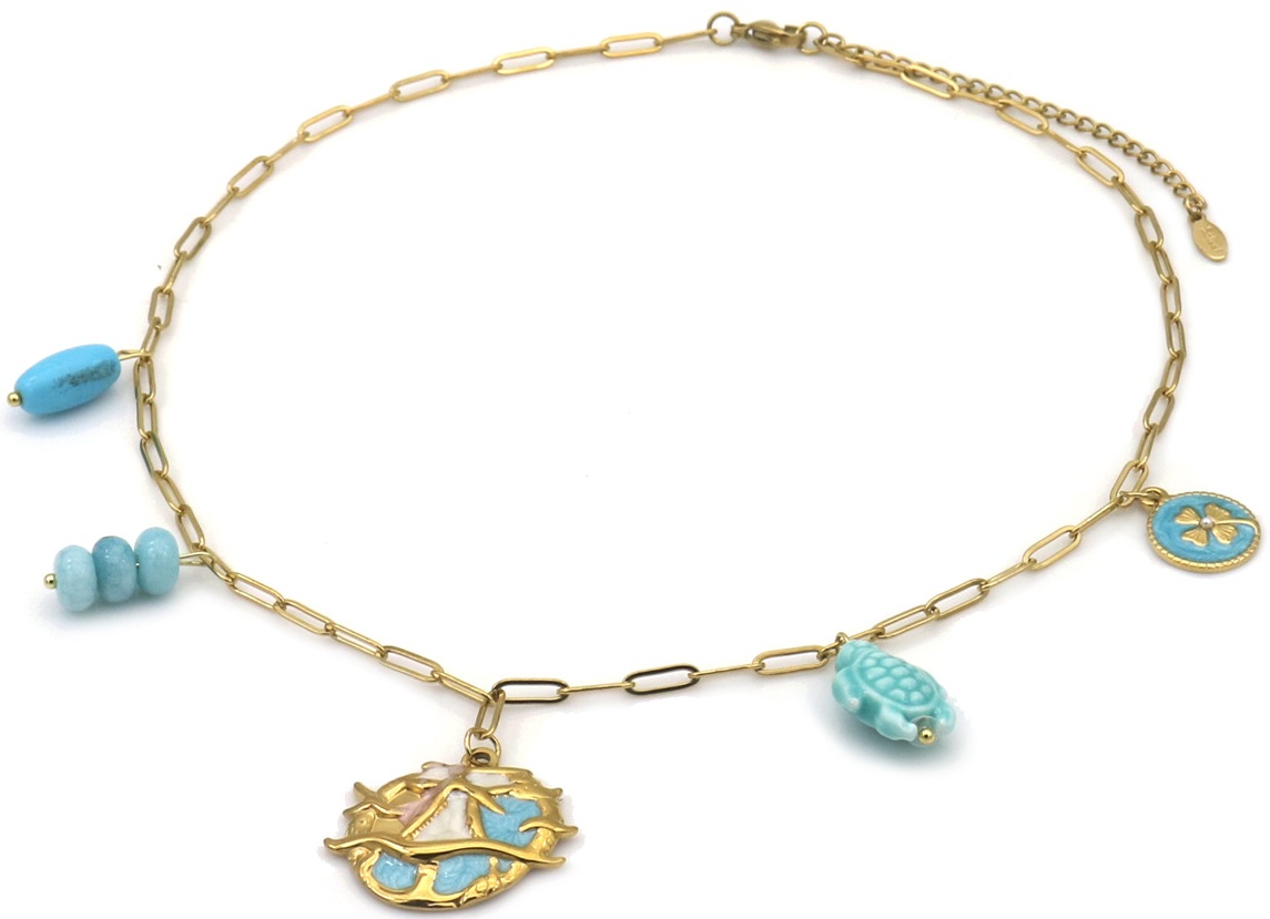 E-D3.3 N098-045 S. Steel Necklace Large Charms 40-45cm