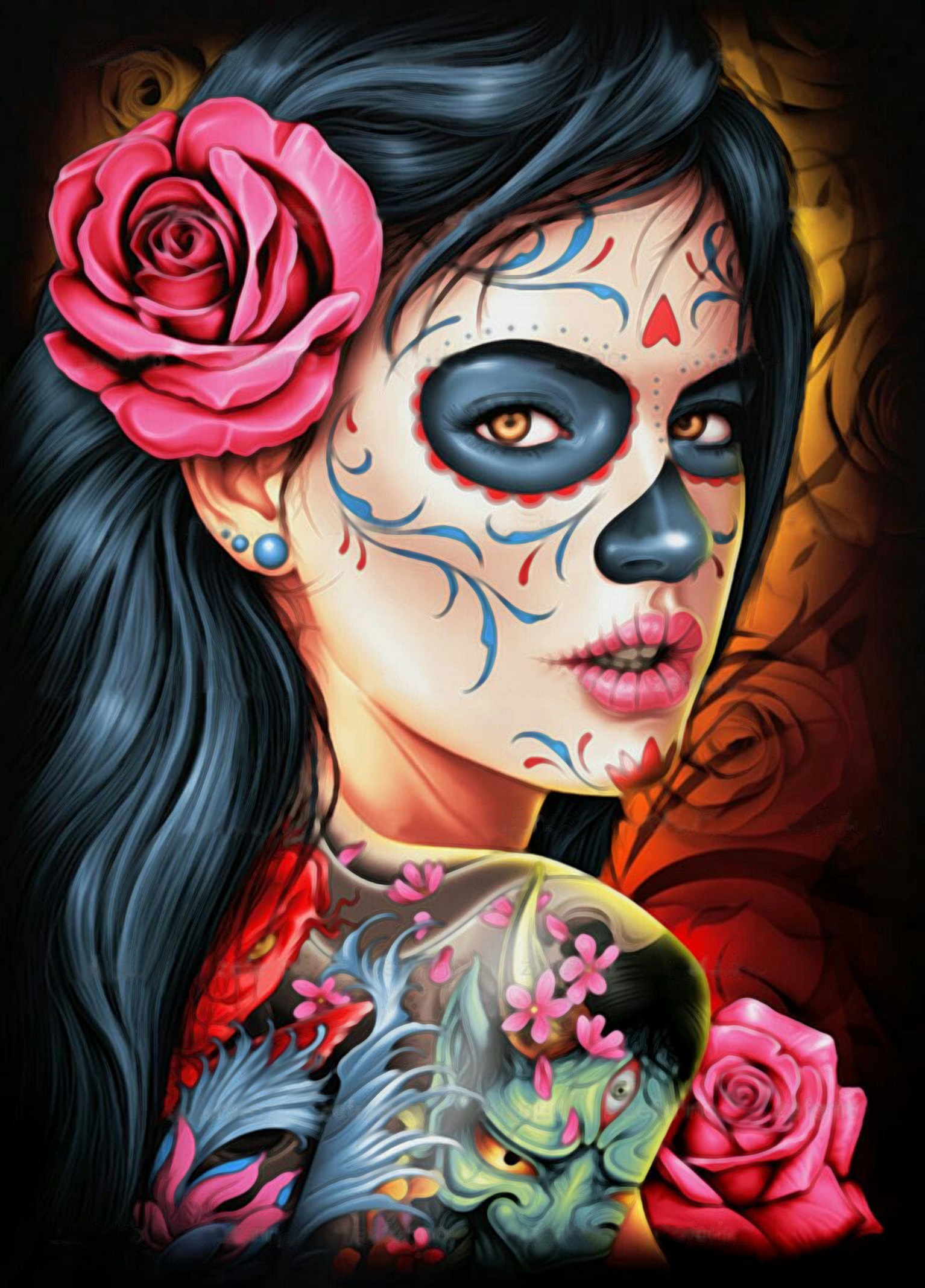 T-E7.2 GD82517 Diamond Painting Canvas 40x30cm - Painting 35x25cm Tattoo Woman 