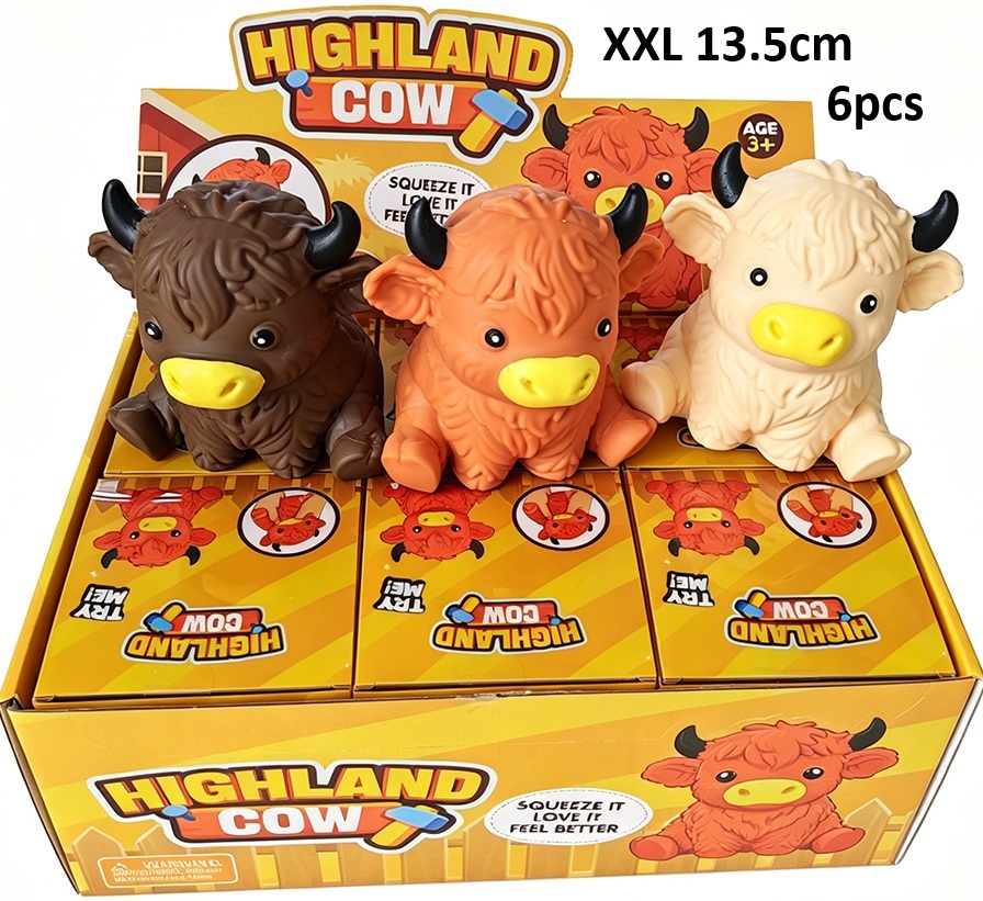 Q-A7.1 TOY2642-039 XL Squishy Highland Cow 13.5cm - 6pcs