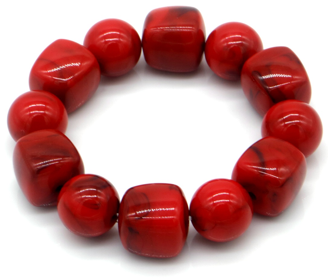 G-B16.2 B2582-019-1 Elastic Bracelet Acrylic Beads Red