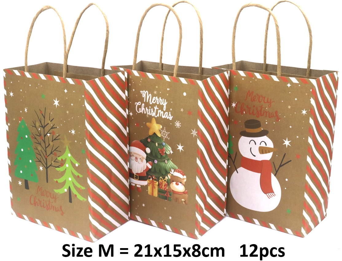 R-O7.2 PK1009-002M Paper Gift Bag Christmas 21x15x8cm -Mixed Designs - 12pcs R-O7.2 PK1009-002M Paper Gift Bag Christmas 21x15x8cm -Mixed Designs - 12pcs