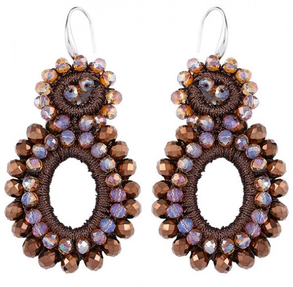 C-A17.3 E1668-003 No. 3 Earrings Faceted Glass 5cm Brown