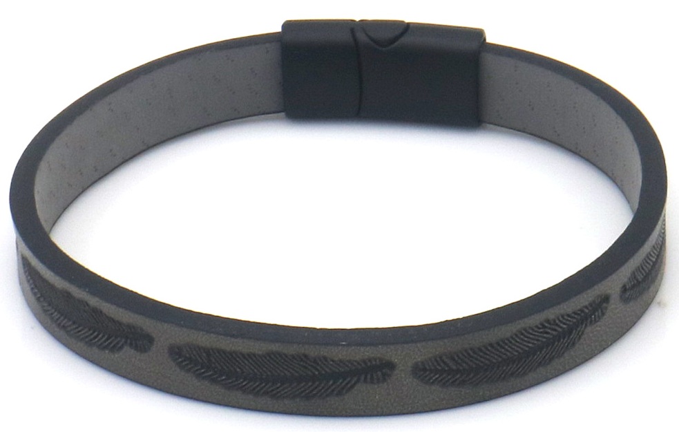 C-B15.2 B25104-005-3 PU Bracelet Feather 21cm Grey