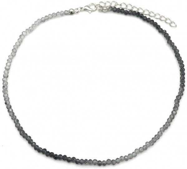 E-C4.2 N1659-007 Necklace Faceted Glass Beads Grey