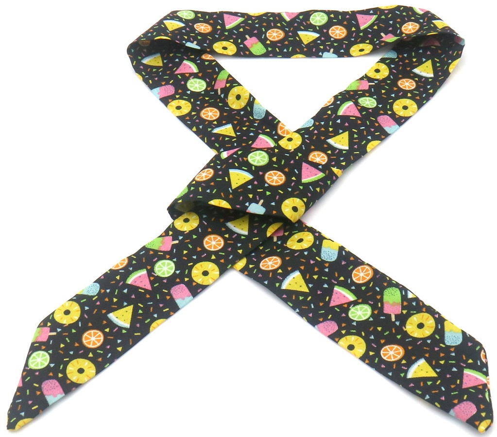 I-F4.2 H1130-001-11 Hair Ribbon Fruits 85x3.5cm Black