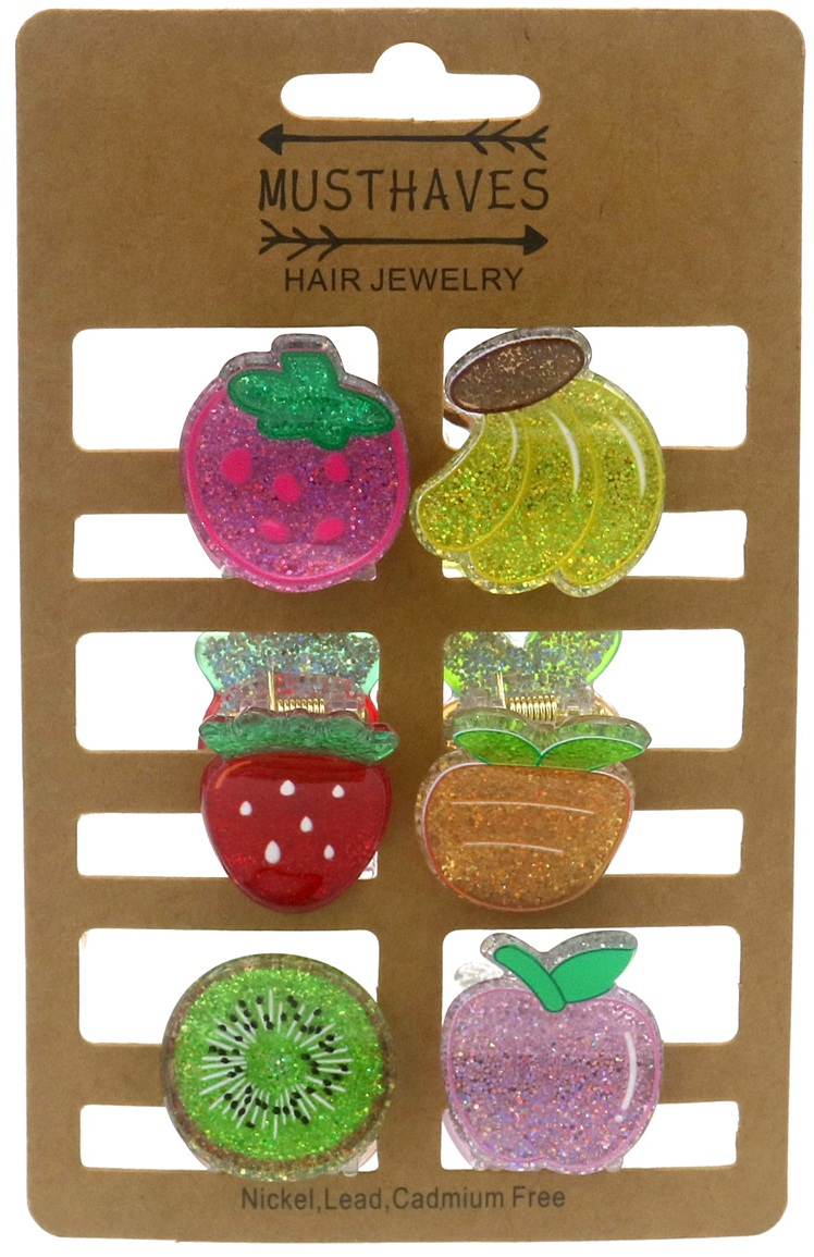 Q-C2.1  H1126-010 Hair Clips Glitter Fruits 2.5cm - 6pcs