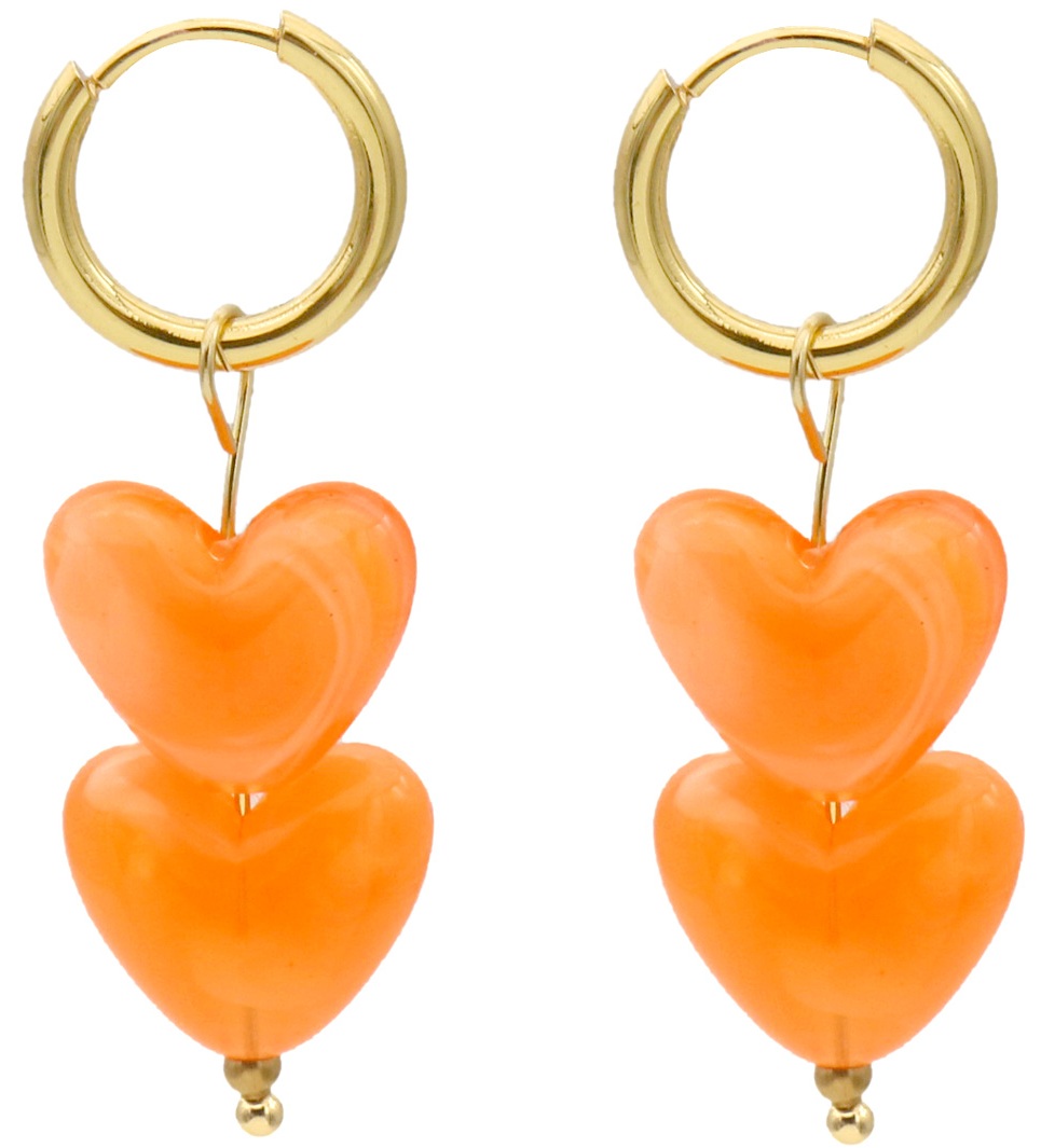 D-D20.3  E1144-001-5 S. Steel Earrings 4cm Hearts Orange