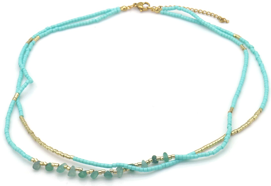 B-C23.2 N1034-007-2  Fashion Necklace Layered Glassbeads 40-45cm Blue