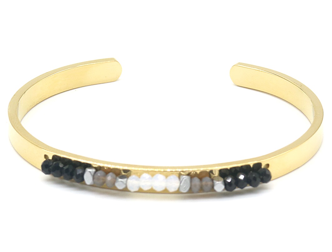 G-F18.2 B010-035G S. Steel Bangle with Glass Beads Gold