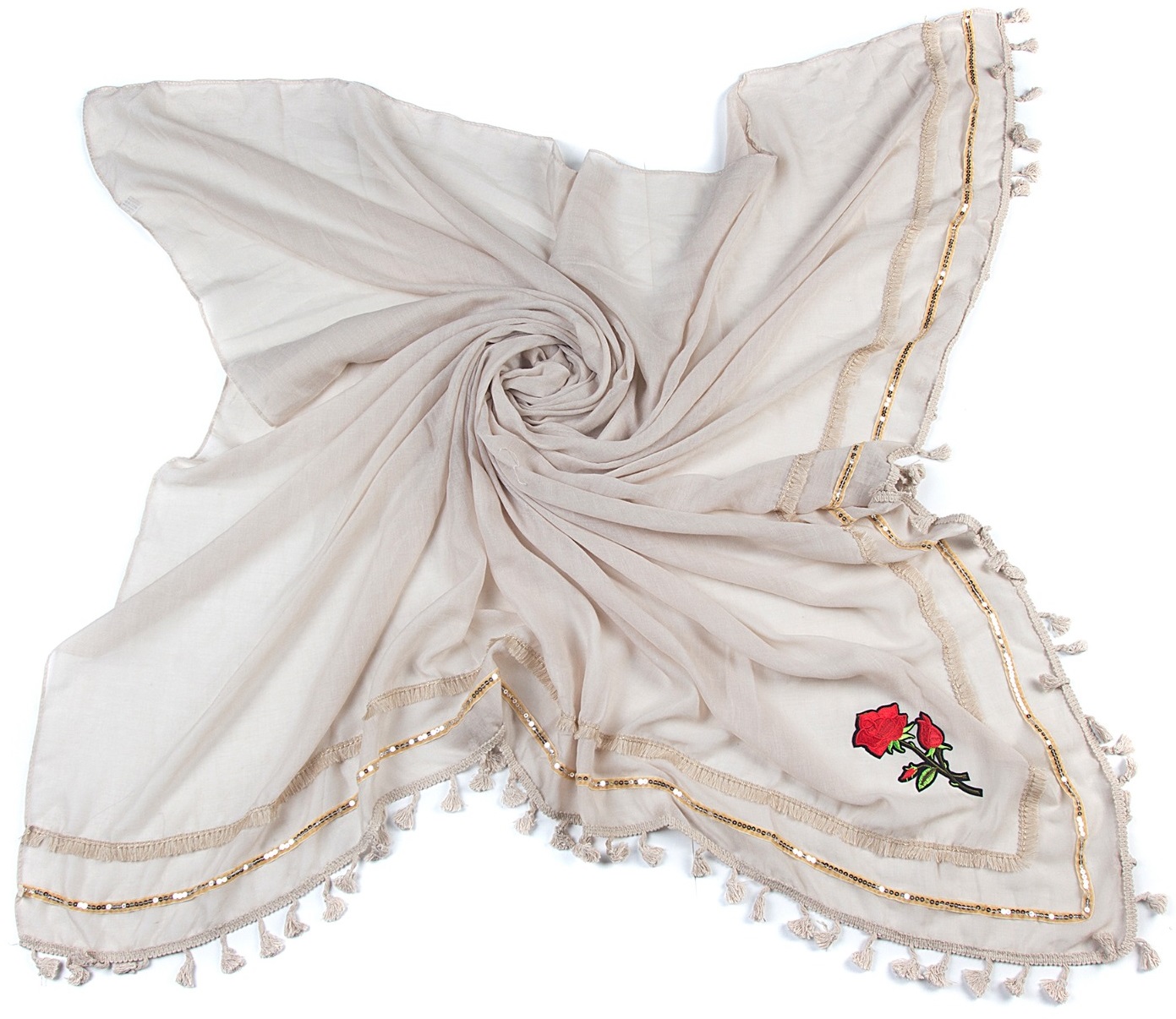 T-D1.2 RR1701-060FJ Scarf Tassels - Flower 134x134cm Brown