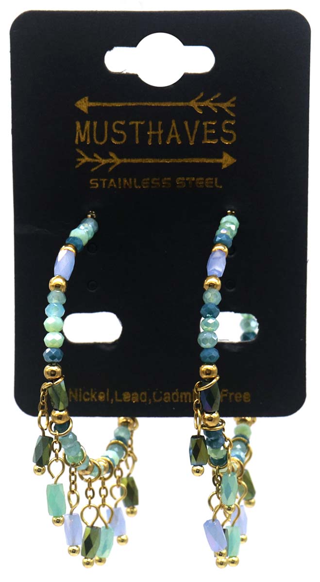 C-A7.5 E221-498G No. 1 S. Steel Glassbead Earrings 4x5.5cm Blue