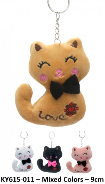 X-N8.2 KY615-011 Plush Keychain Cat 9cm -Mixed Colors - 1pc
