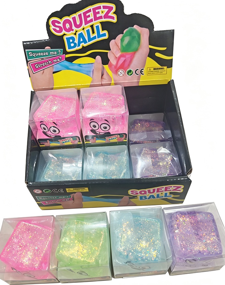 R-P8.1  TOY2610-291 Squishy Cube Glitter Smiley - 12pcs