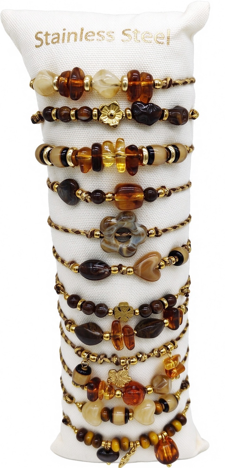 X-N4.2 B1144-066-1 S. Steel Bracelet Set - 12pcs Brown