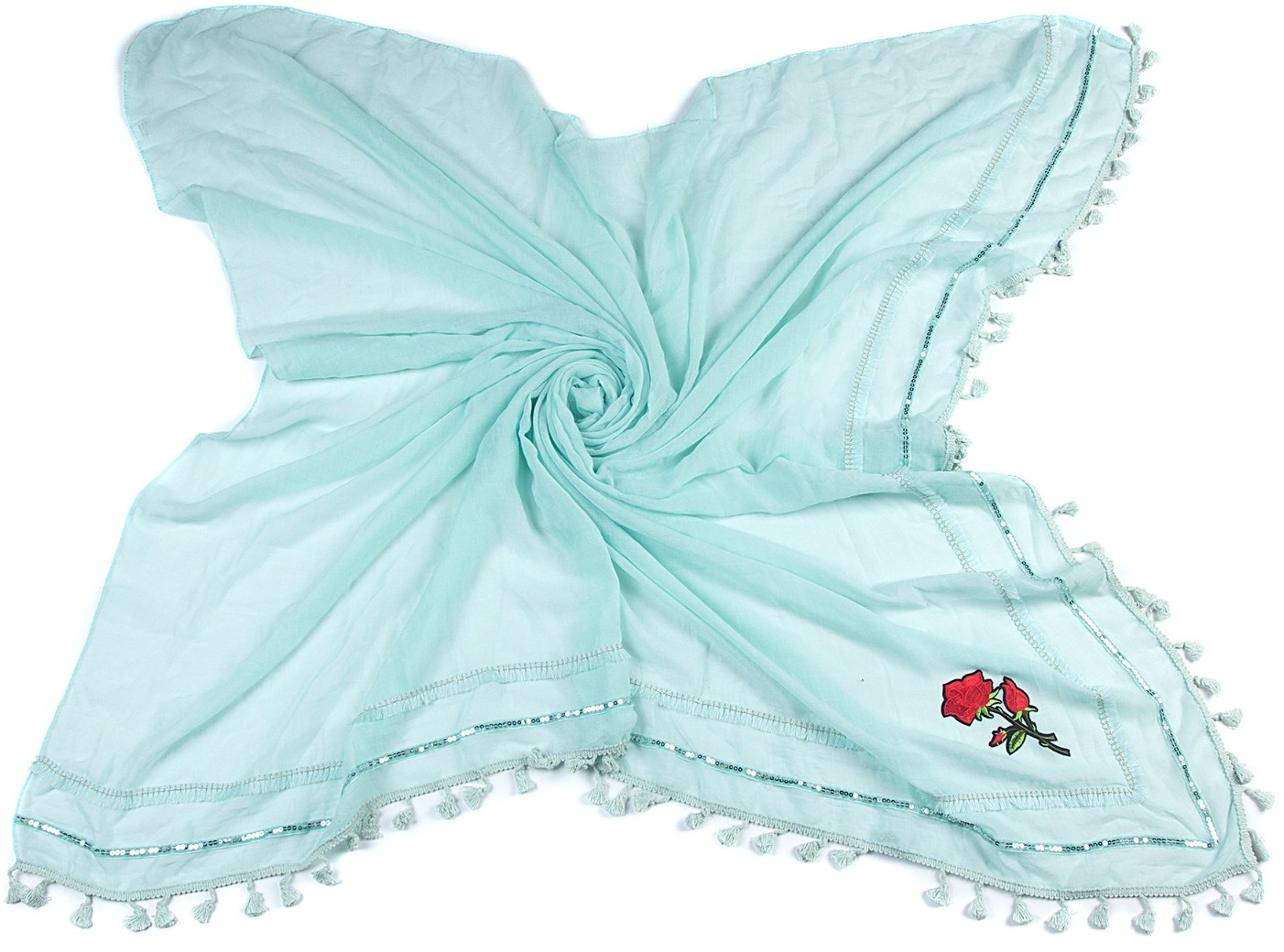 T-G5.2 RR1701-060FJ Scarf Tassels - Flower 134x134cm Mint