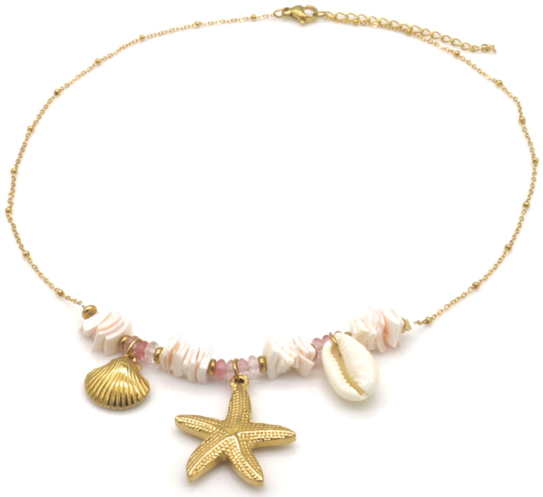 F-F24.1 N2539-050G S. Steel Necklace Shells - Starfish 40-45cm
