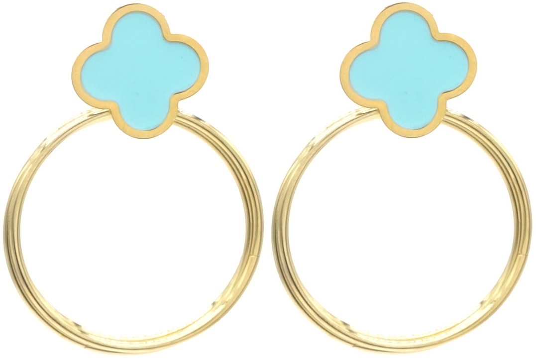 J-F4.3 E831-012-3 S. Steel Earrings Clover 4x3cm Blue