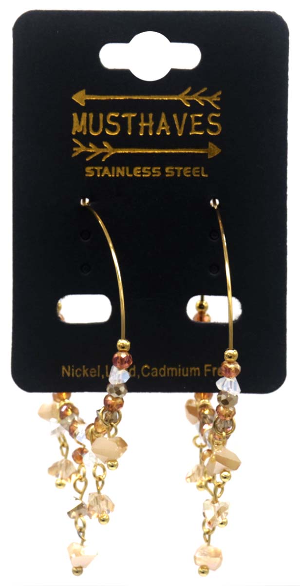 C-C6.5 E221-498 No. 2 S. Steel Glassbead Earrings 4x5.5cm Brown