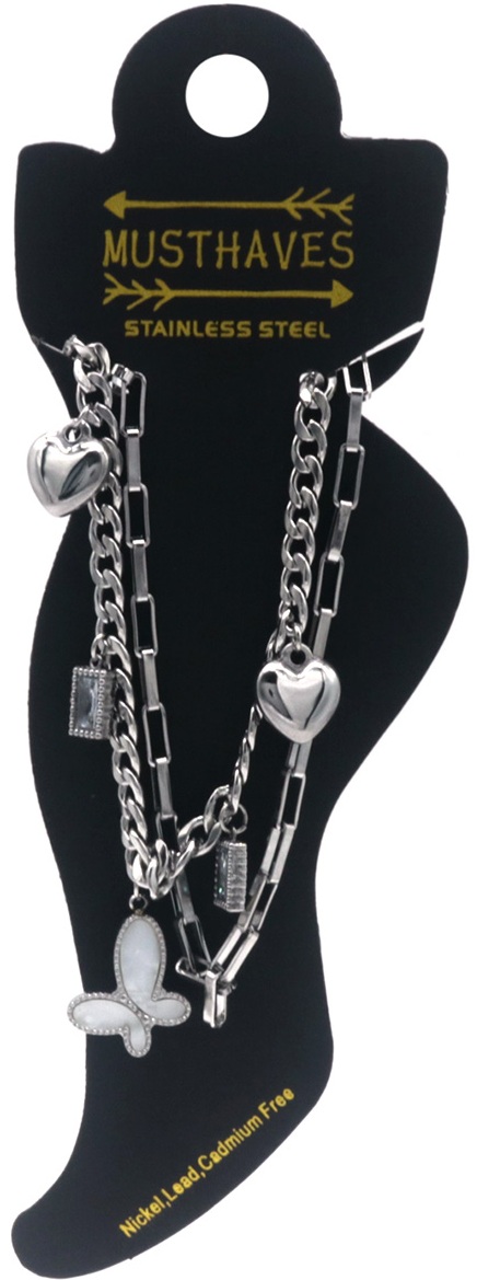 B-B20.2 ANK1033-004S S. Steel Anklet Layered Charms