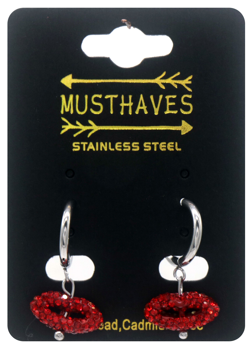 F-E7.4  E1033-002S-2 S. Steel Earrings Crystals Kiss 2.5x1.5cm