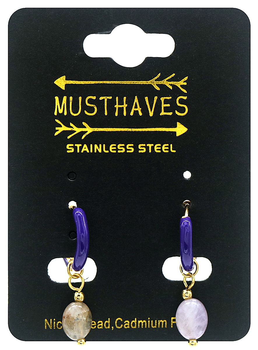 B-E6.1 E2142-033G S. Steel Earrings 1x2.5cm Amethyst