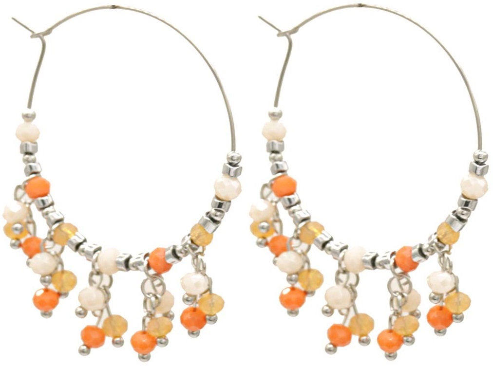 H-E3.2 E221-498S No. 3 S. Steel Glassbead Earrings 4x5.5cm Orange