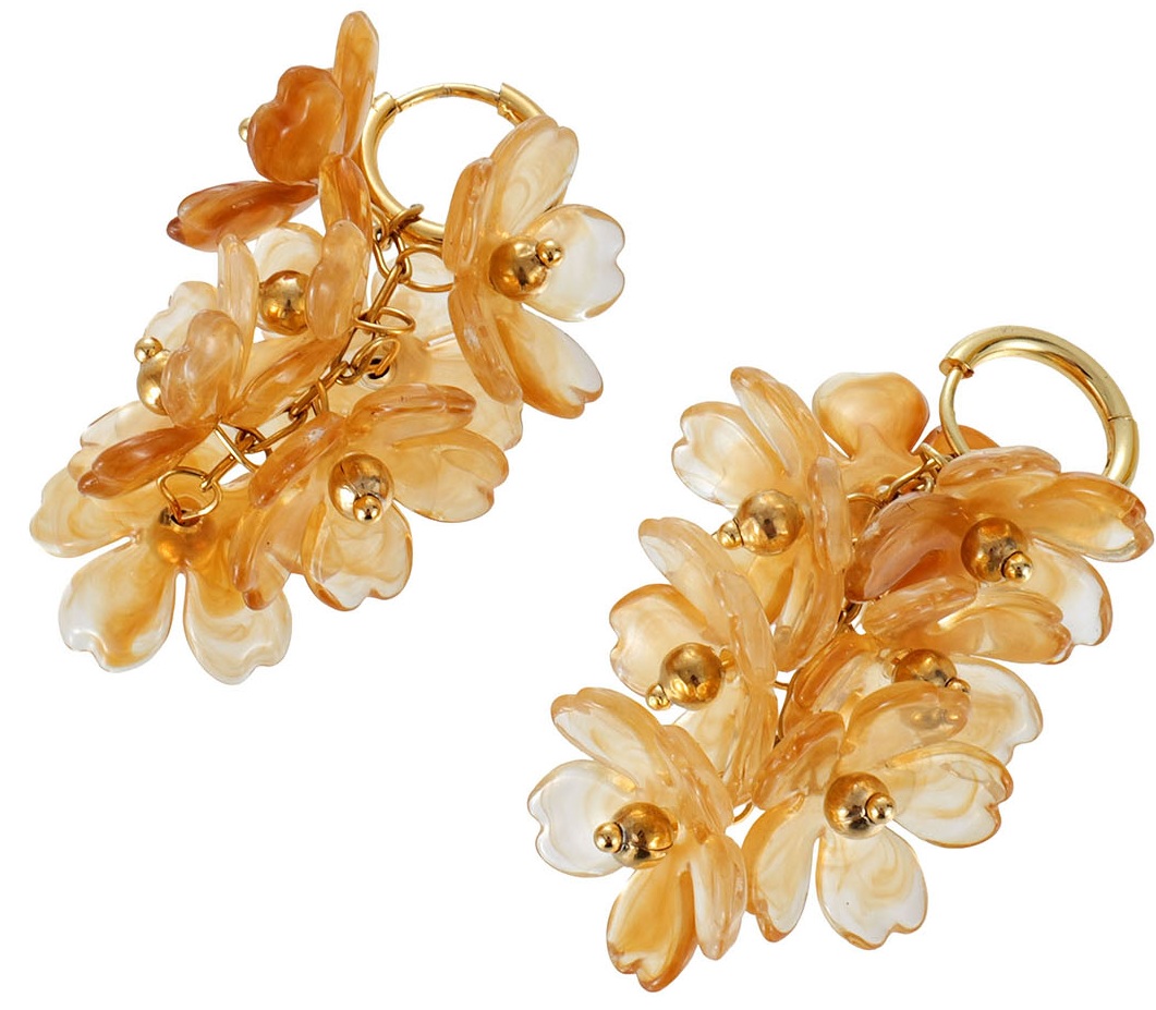 D-B15.3 E1144-027-1 S. Steel Earrings Flowers 5cm - Brown