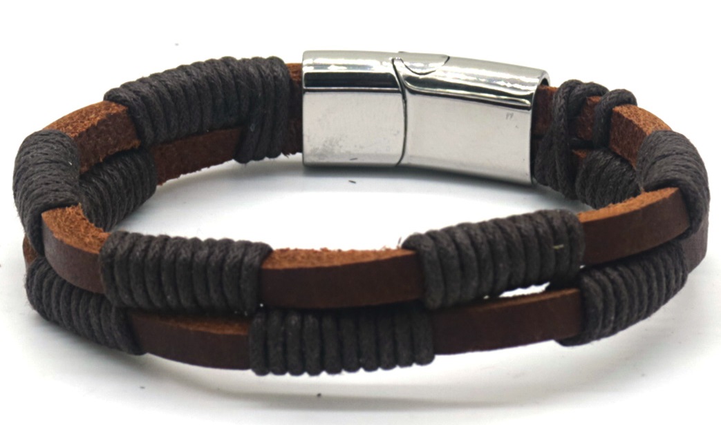 I-E2.2 B824-001 S. Steel with Leather Bracelet 21cm