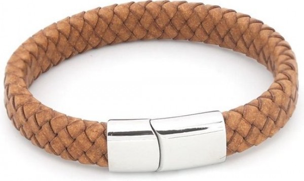 A-E22.1 B105-003 S. Steel with 12mm Leather Bracelet Light Brown 19cm
