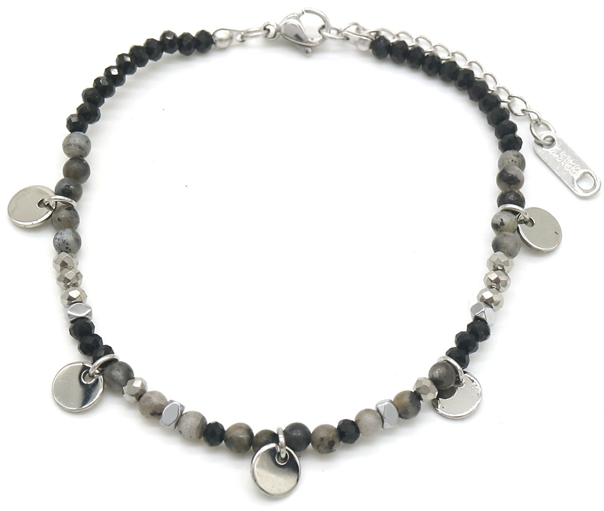 E-A2.3 B010-017S S. Steel Bracelet Coins and Stones Grey-Silver