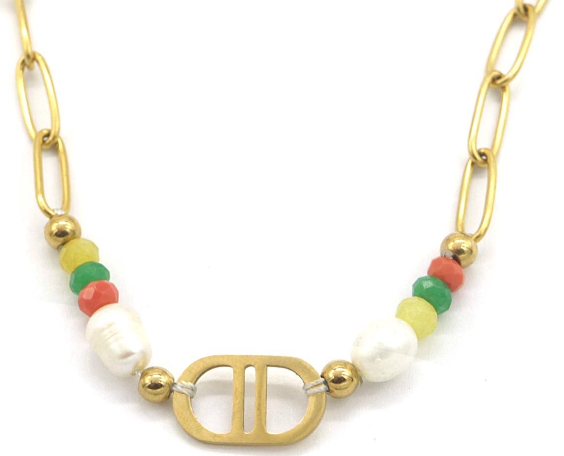 B-F18.5 N221-307 S. Steel Necklace Freshwater Pearl Multi 40-45cm