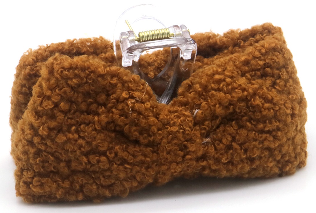 X-G3.1 H1039-021-2 Hair Claw Teddy Bow 10.5cm Brown