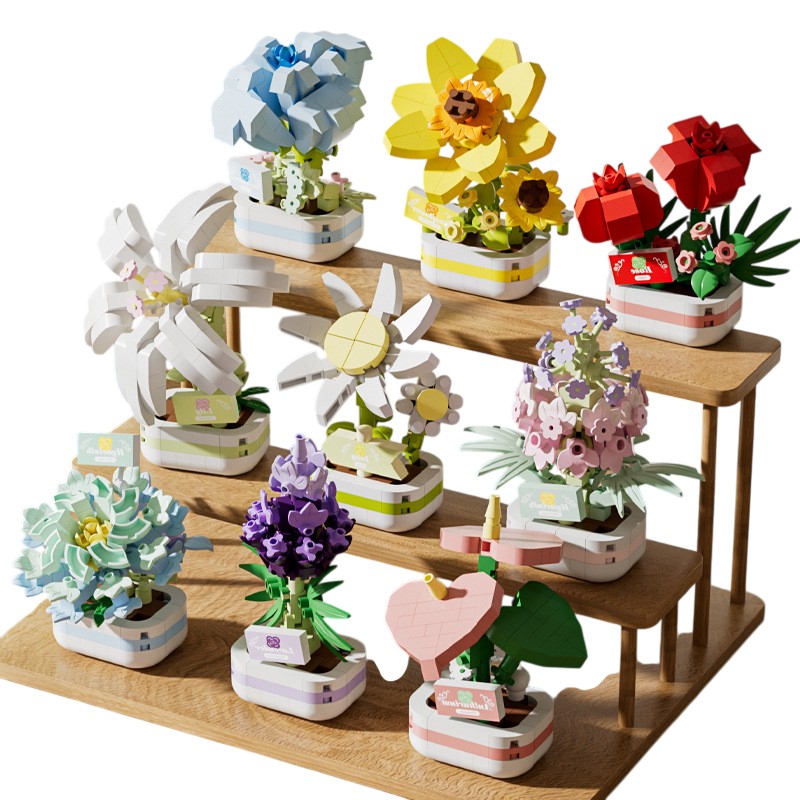 T-C7.1 S14 Mini Building Blocks Flowers in Display - 9pcs