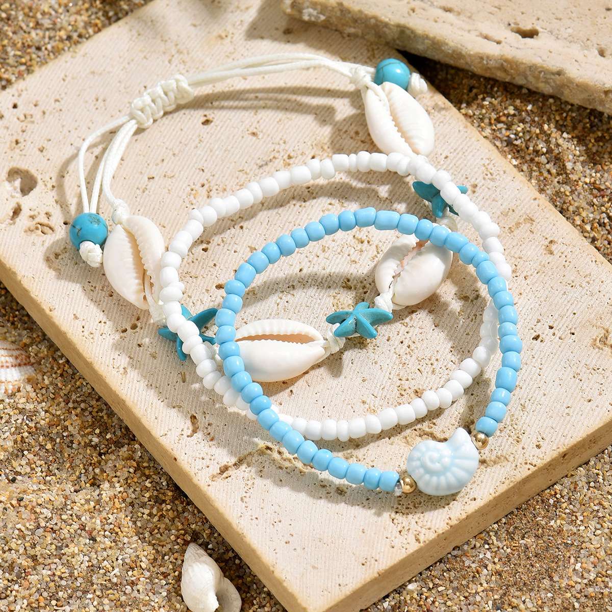 A-F7.4  ANK2620-047 Anklet Set 3pcs Blue