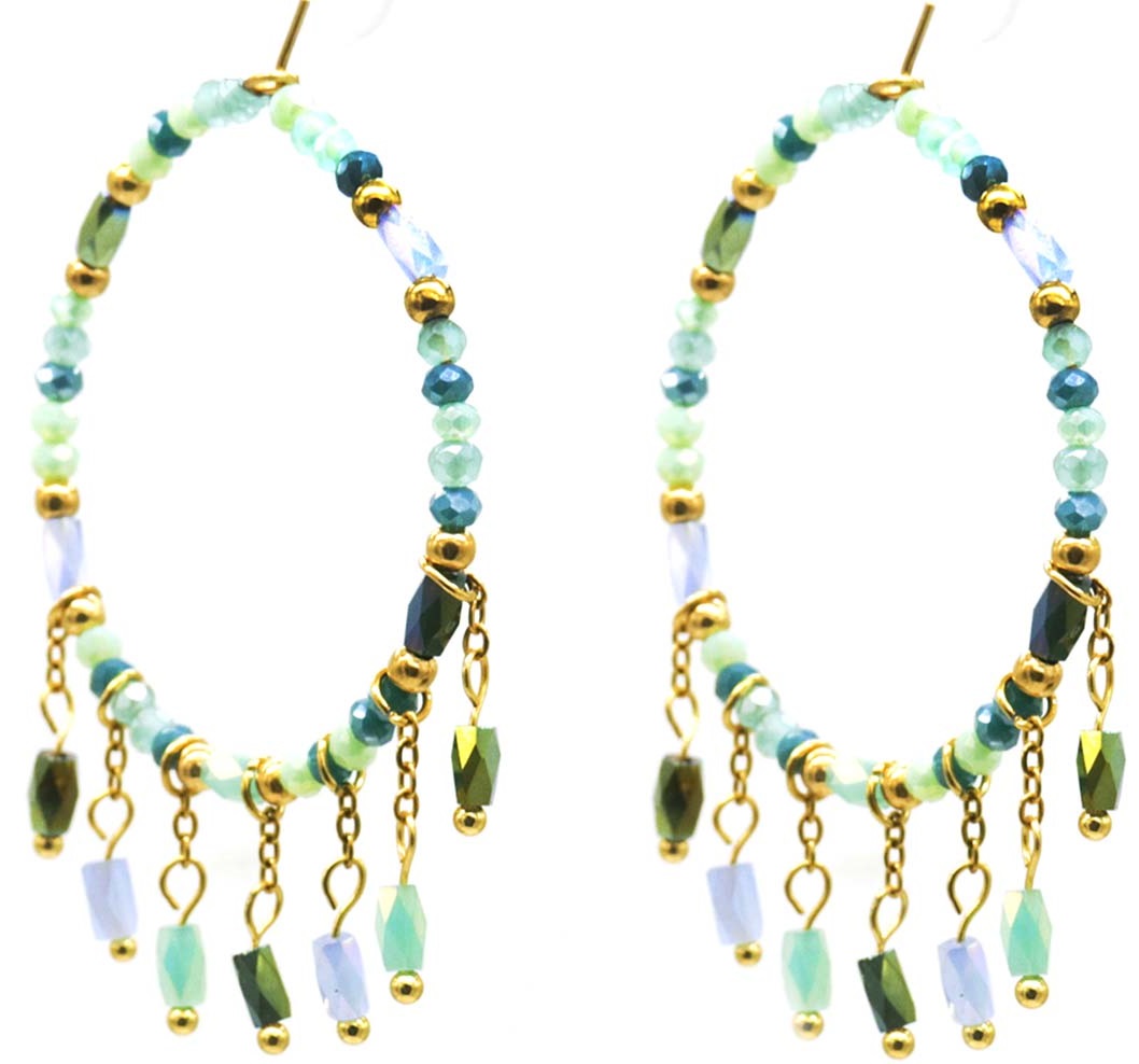 C-A7.5 E221-498G No. 1 S. Steel Glassbead Earrings 4x5.5cm Blue