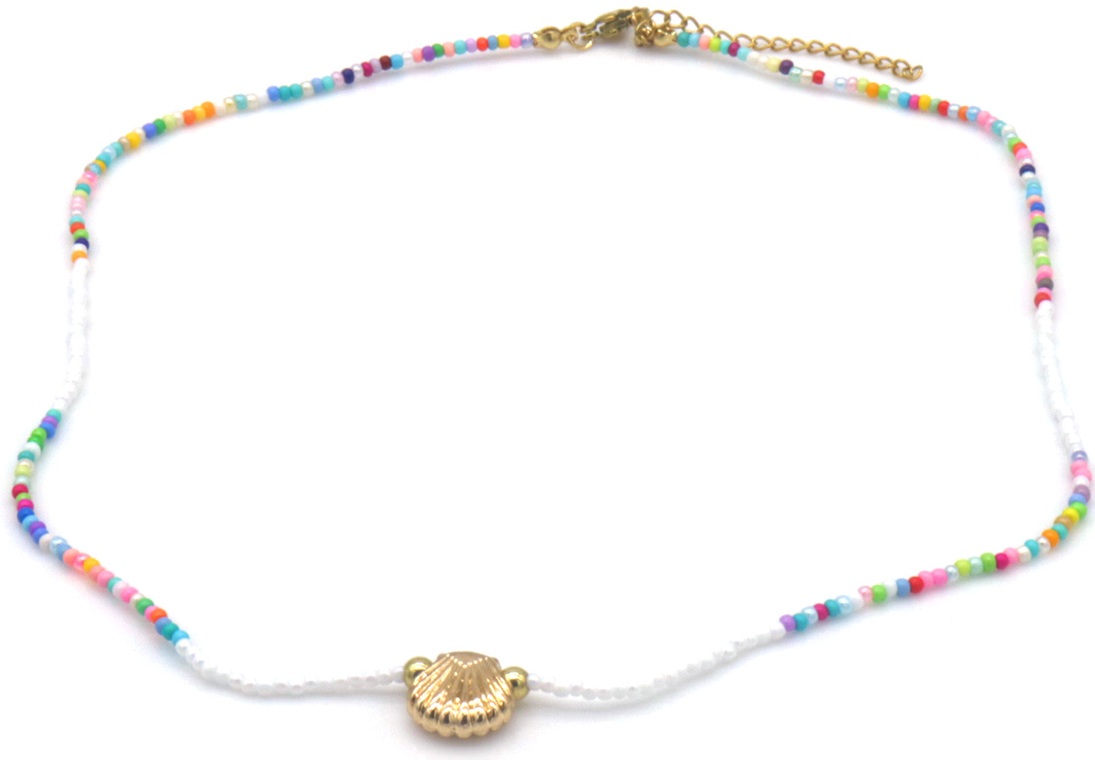 C-A9.3 N1034-005-1 Fashion Necklace Glassbeads Shell 40-45cm