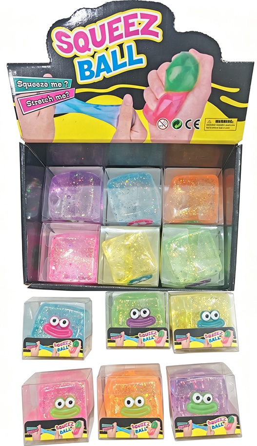 Q-M7.2 TOY2610-290 Squishy Cube Glitter Smiley - 12pcs