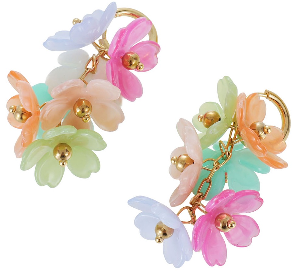 D-D1.2 E1144-027-4 S. Steel Earrings Flowers 5cm - Multi