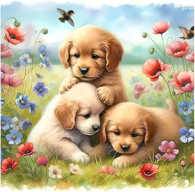 L-B7.2 DP2545071  Diamond Painting -Canvas 30x20cm - Painting 25x15cm puppys