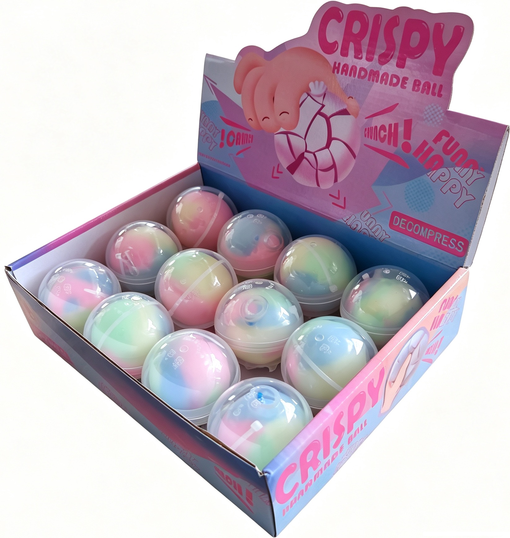 Q-D4.2 TOY2636-003 Wax Cracking Squishy Ball 5.5cm - 12pcs Rainbow