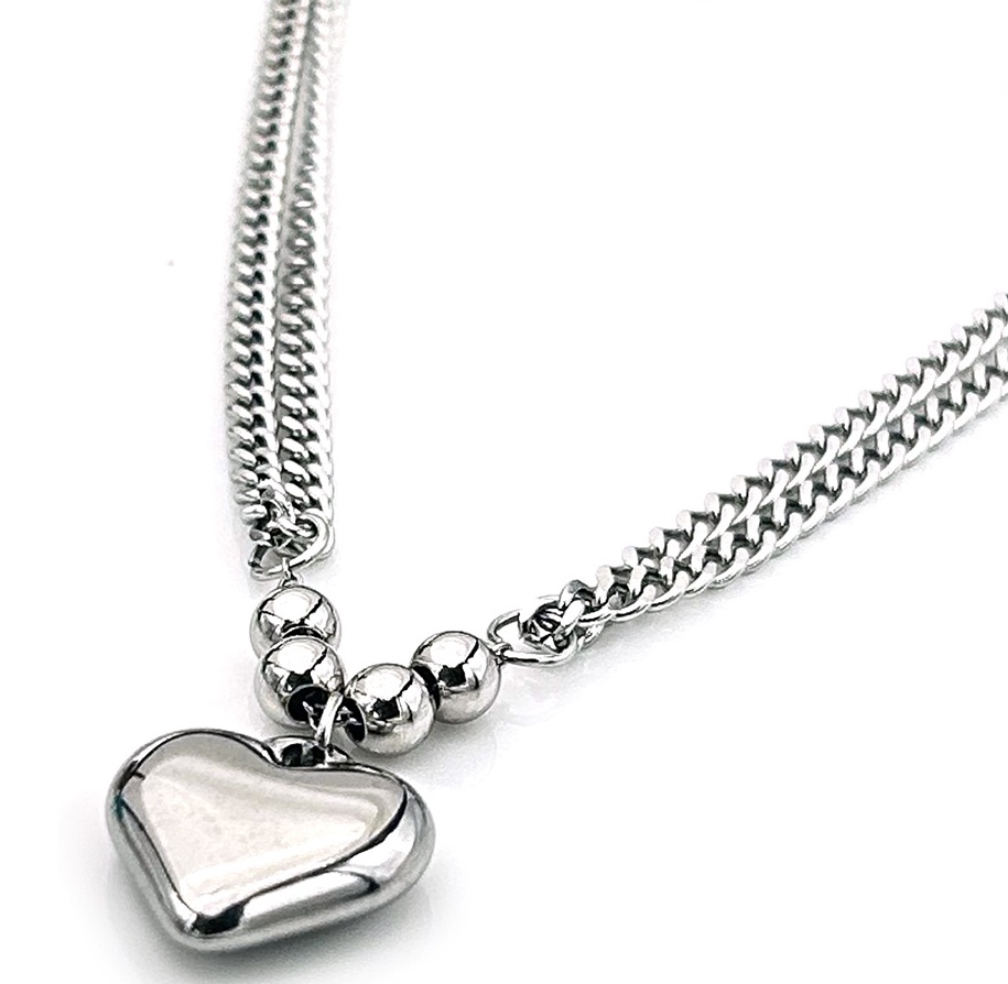 D-F7.3 N1131-002S S. Steel Layered Necklace Heart 40-45cm