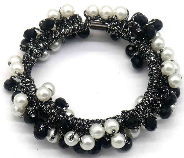 A-C3.1 H715-007 Hair Elastic Pearls and Glassbeads Black
