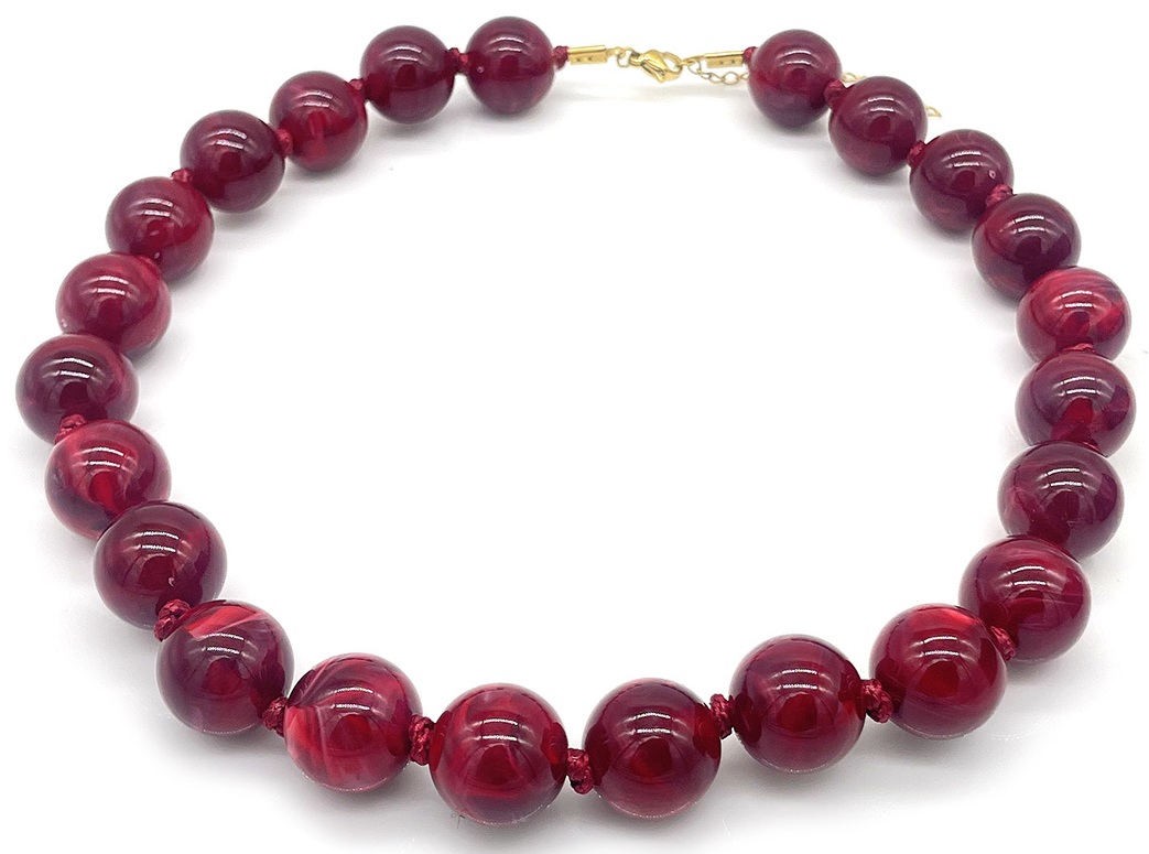 A-C12.1 N2582-017-8 Necklace with15mm Acrylic Beads 47-55cm Bordeaux